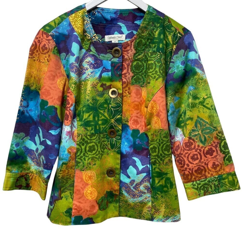 COLDWATER CREEK Womens Jacket Size 10 Boho Multicolor Print  Cotton Blend